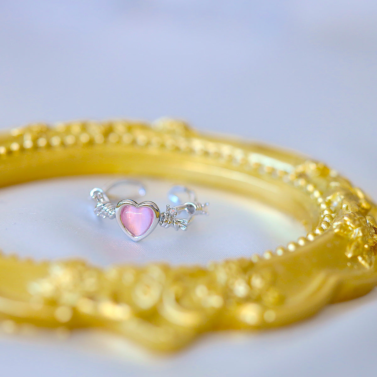 Silver Chain Curb Heart Ring