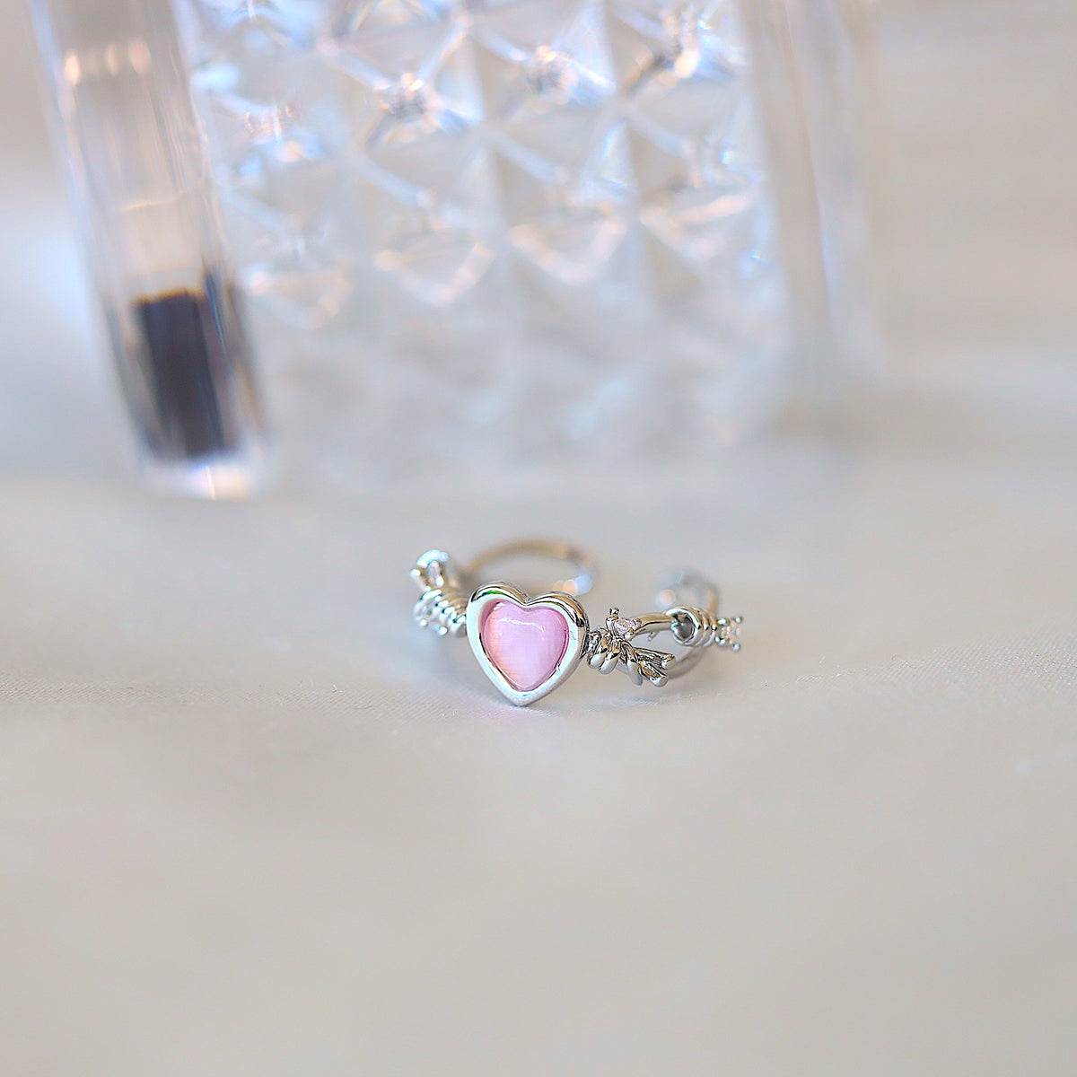 Silver Chain Curb Heart Ring