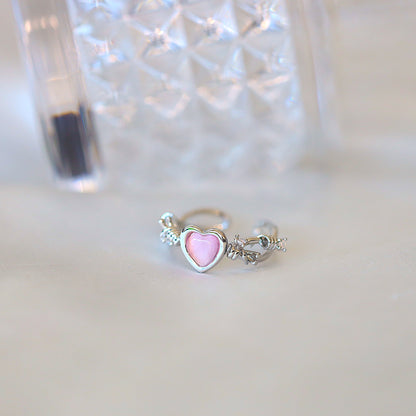 Silver Chain Curb Heart Ring