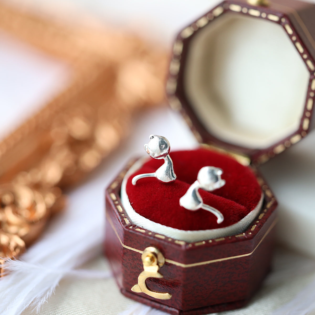 Silver Cat Studs Earrings