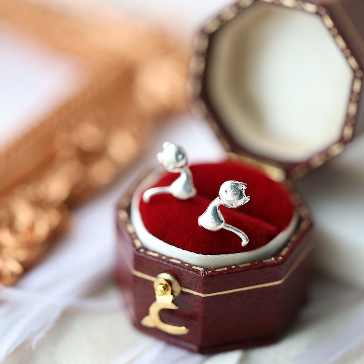 Silver Cat Studs Earrings