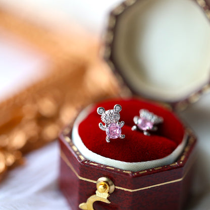 Pink Bear Ear Studs