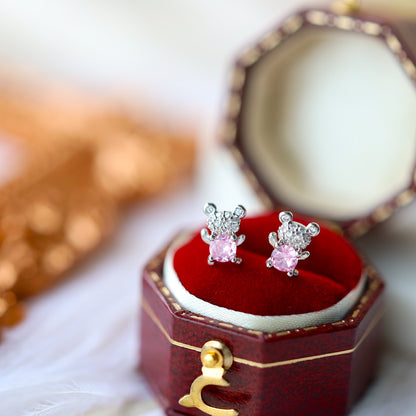 Pink Bear Ear Studs
