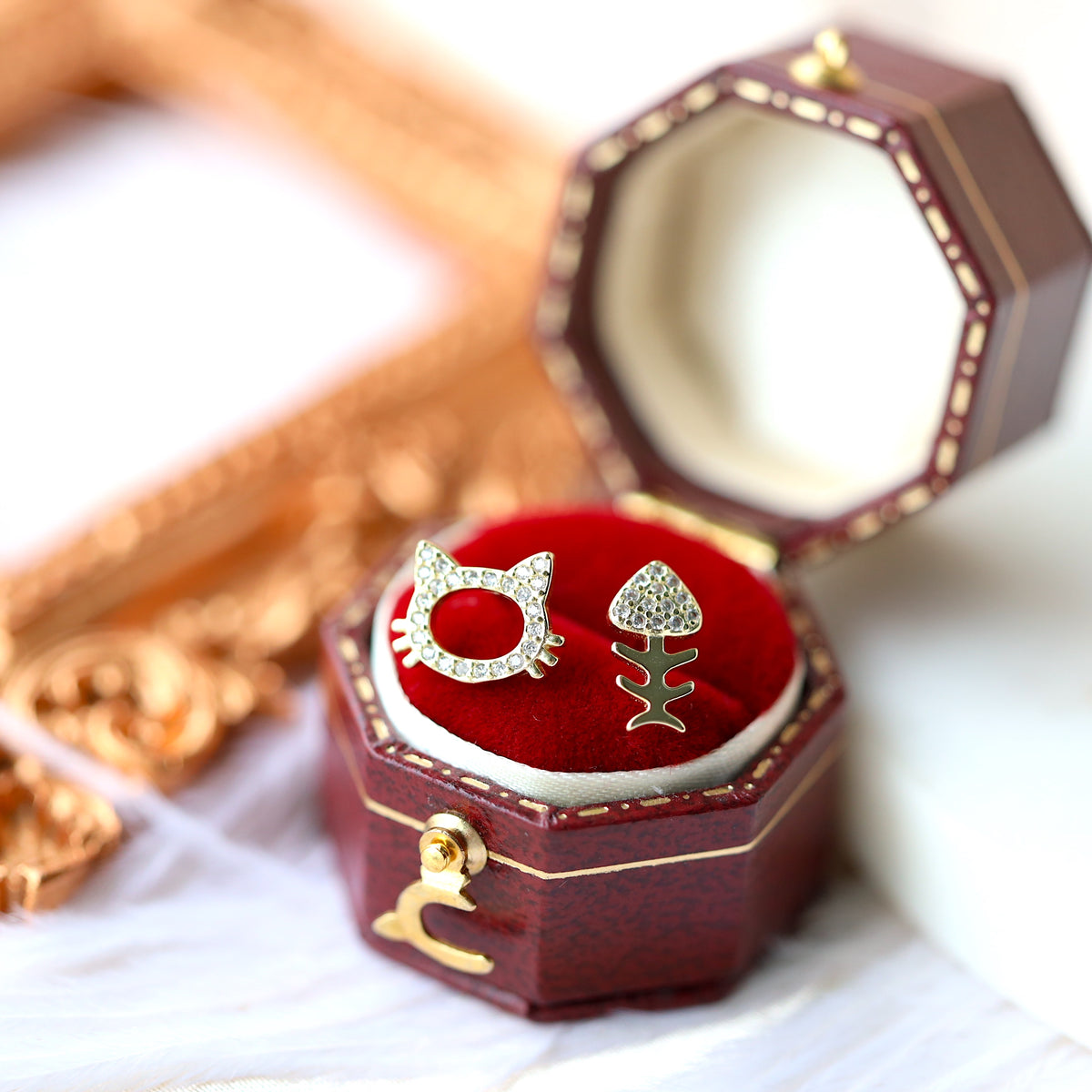 Cat and Fish Bone Ear Studs