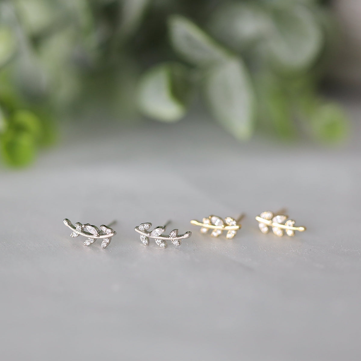 Gold Tiny Leaf Ear Climbers