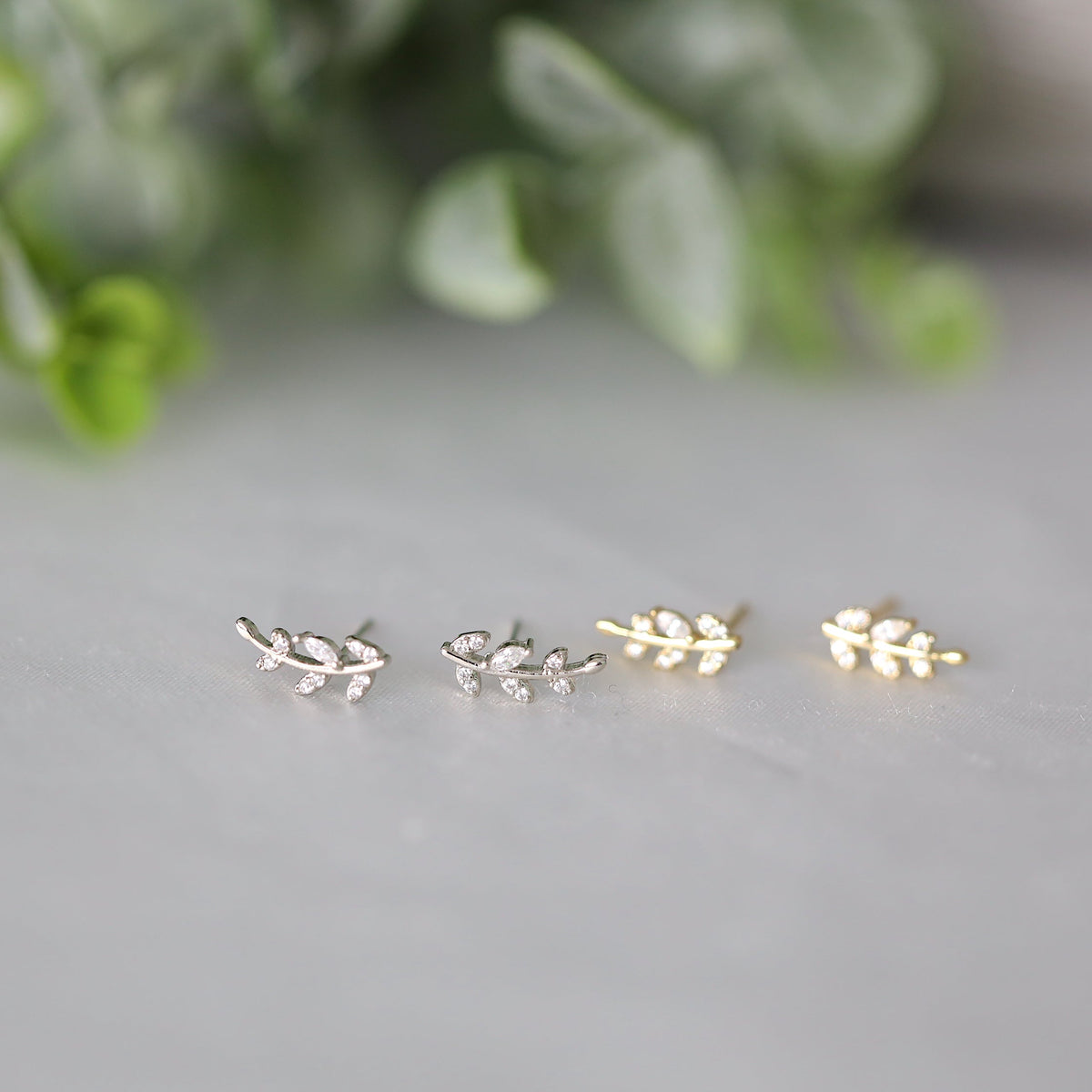 Gold Tiny Leaf Ear Climbers