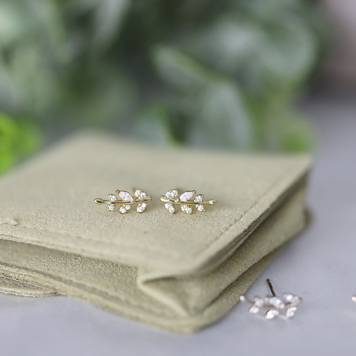 Gold Tiny Leaf Ear Climbers