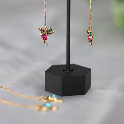 Pink Hummingbird Threader Earrings