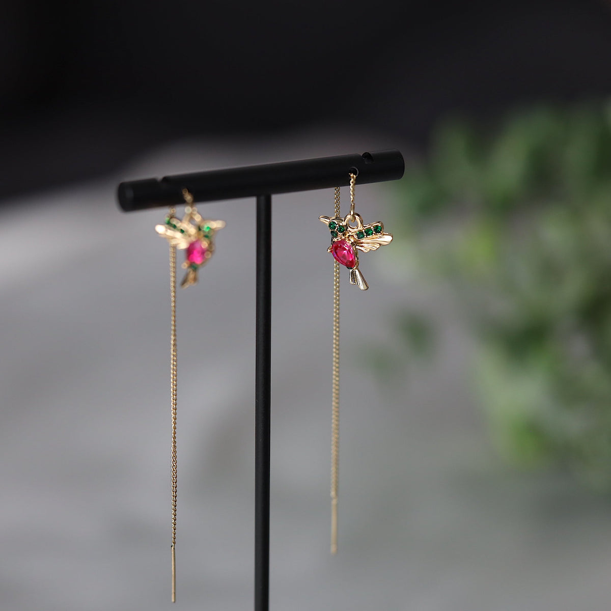 Pink Hummingbird Threader Earrings