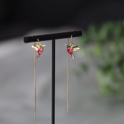 Pink Hummingbird Threader Earrings