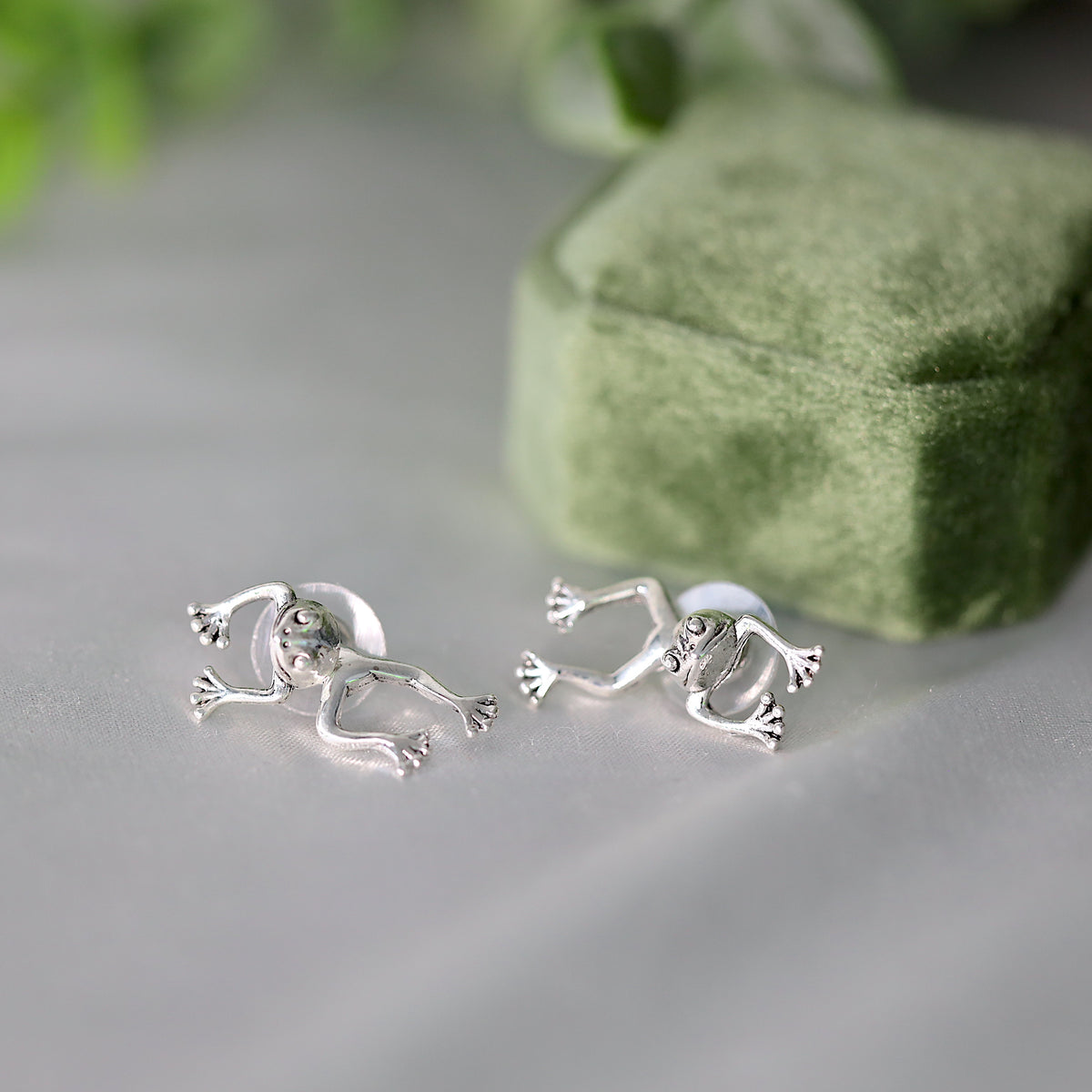 Silver Frog Dangle Earrings
