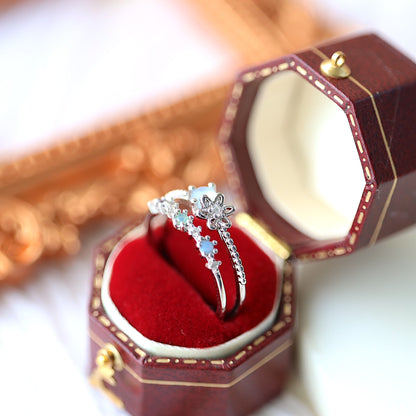 Silver Double Band Flower Ring