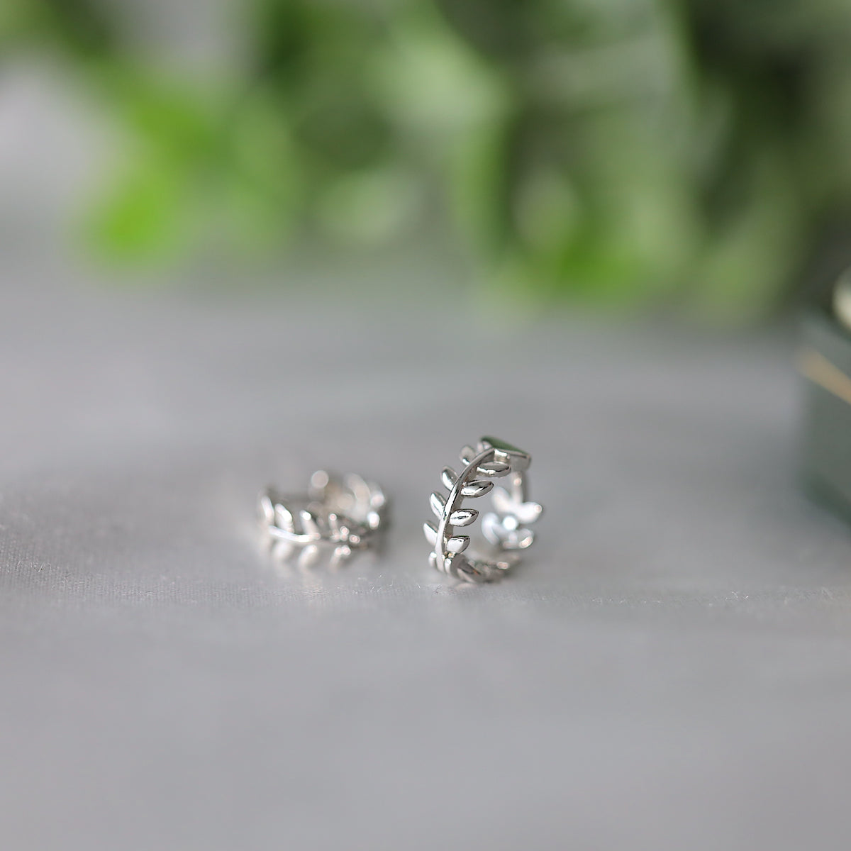 Silver Leaves Huggies Earrings