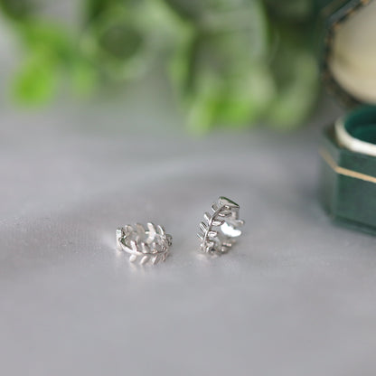 Silver Leaves Huggies Earrings