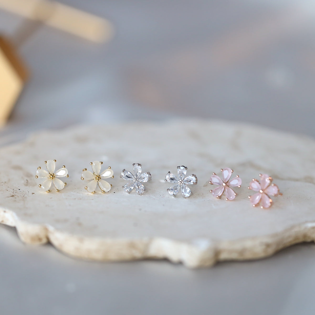 Pink Flower Studs Earrings