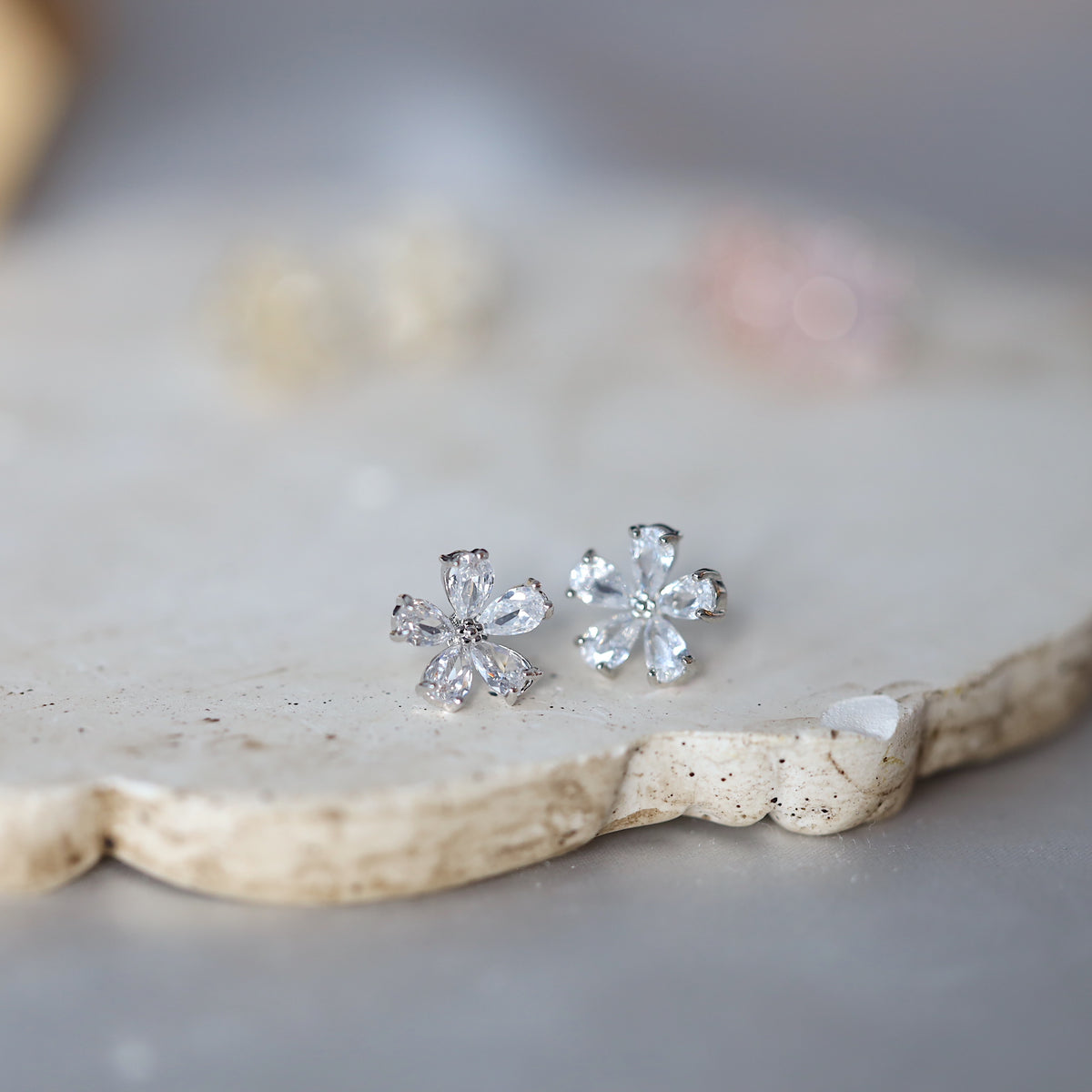 Pink Flower Studs Earrings