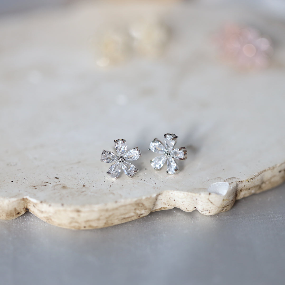 Pink Flower Studs Earrings