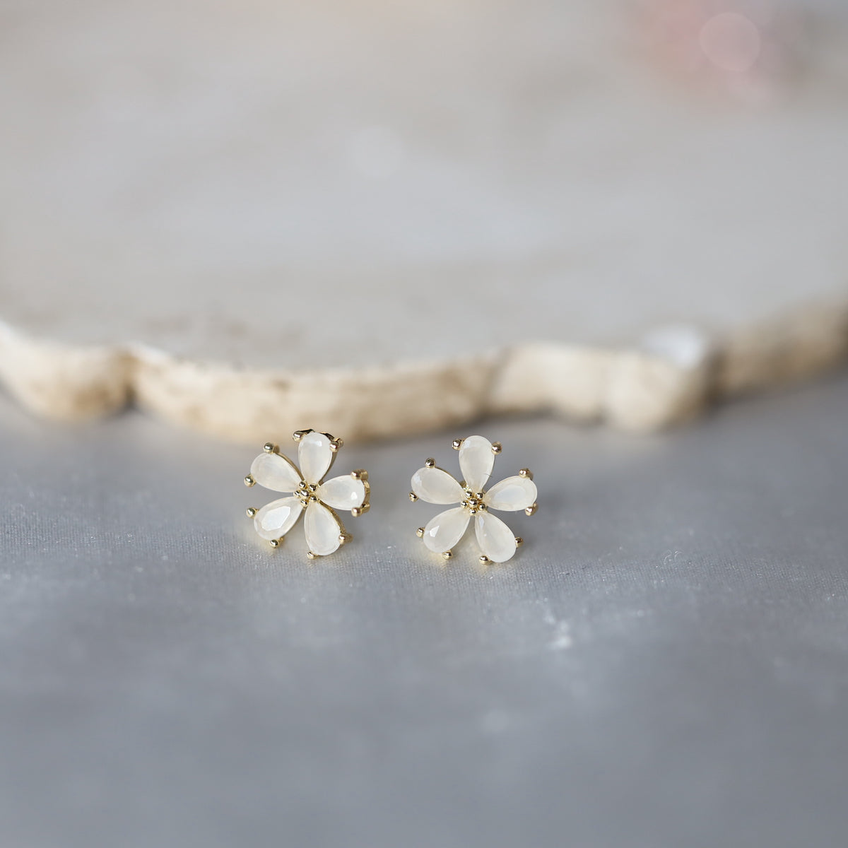 Pink Flower Studs Earrings