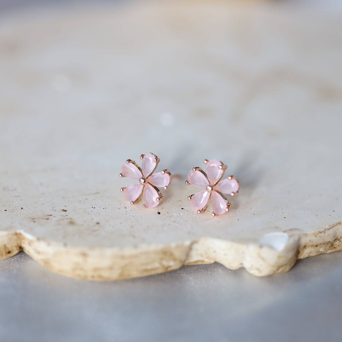 Pink Flower Studs Earrings