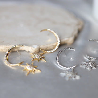 Moon Star Dangle Earrings