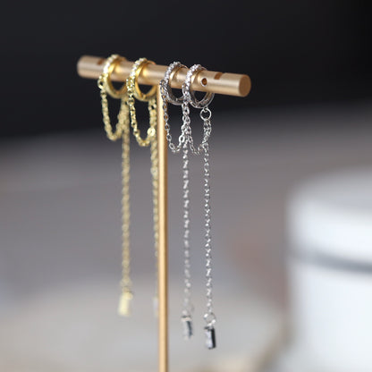 Pair Hoop CZ Dangle Huggie Earrings