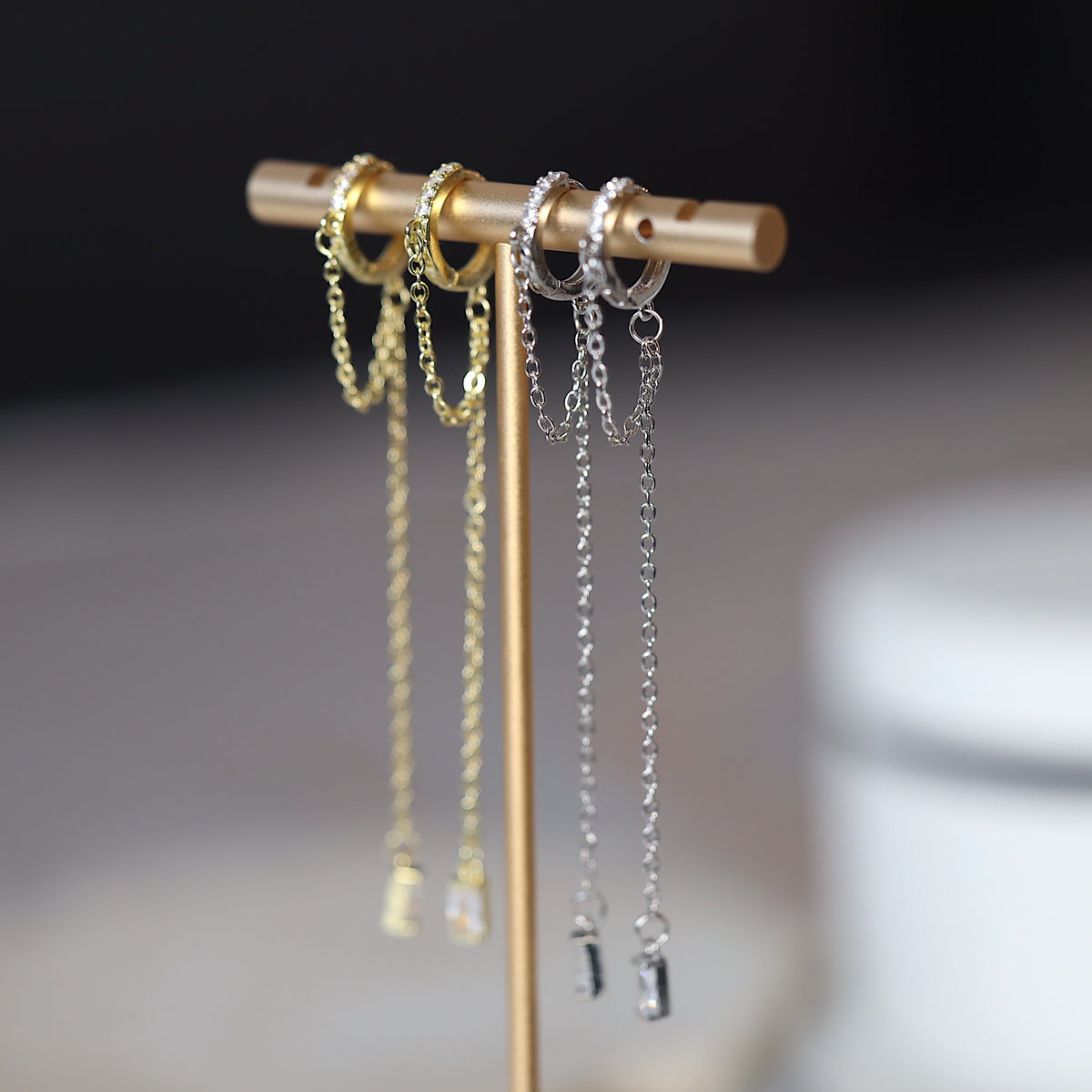 Pair Hoop CZ Dangle Huggie Earrings