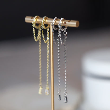 Pair Hoop CZ Dangle Huggie Earrings