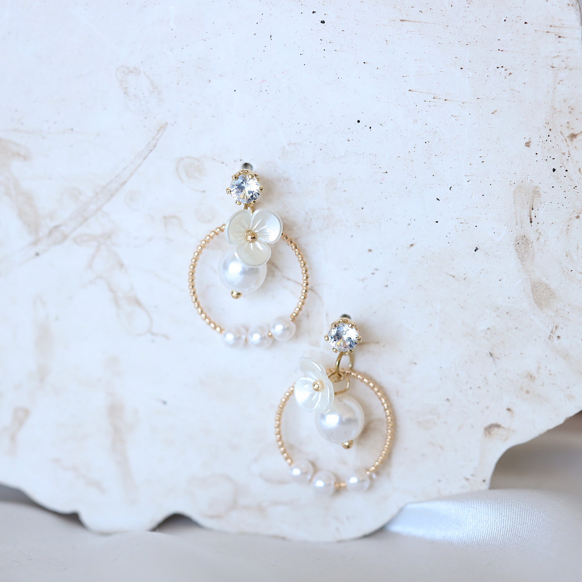 White Flower Hoop Earrings
