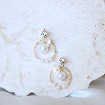 White Flower Hoop Earrings