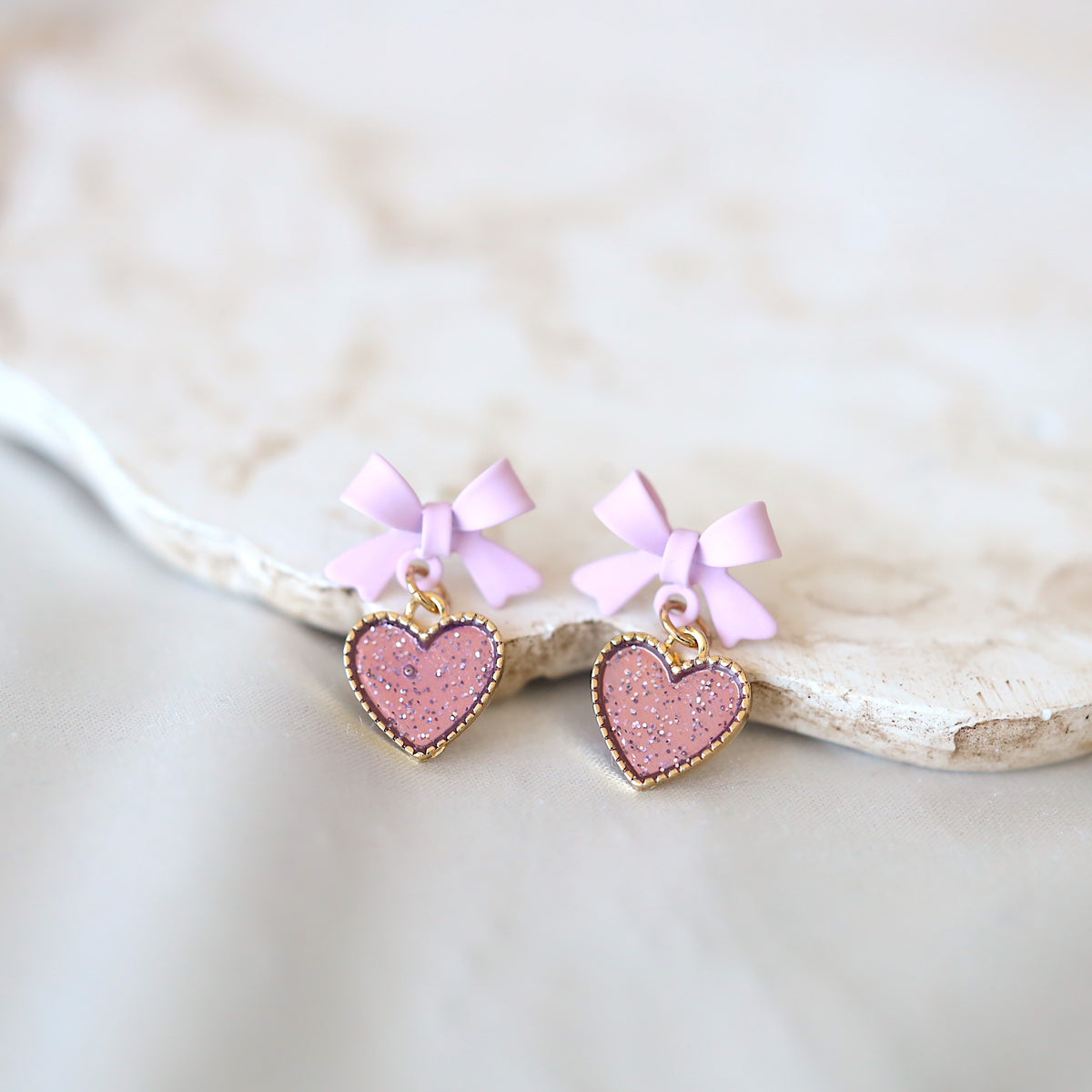 Red Bow Heart Earrings