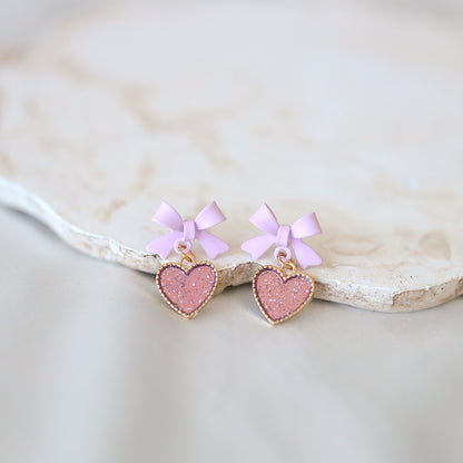 Red Bow Heart Earrings