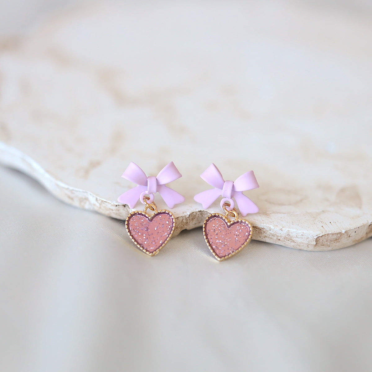 Pink Bow Heart Earrings