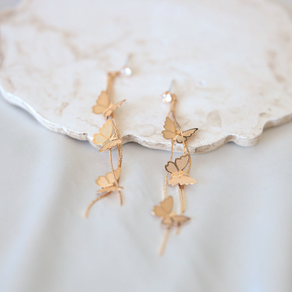 Silver Butterfly Trio Dangle Earrings