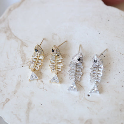 Silver Fish Bone Earrings