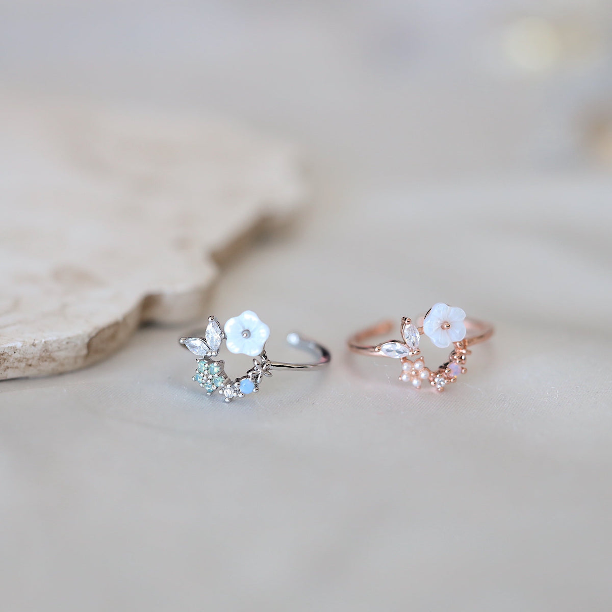 Silver White Flower Wreath Ring