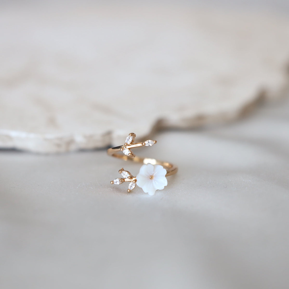 Gold Flower and Leaf Ring