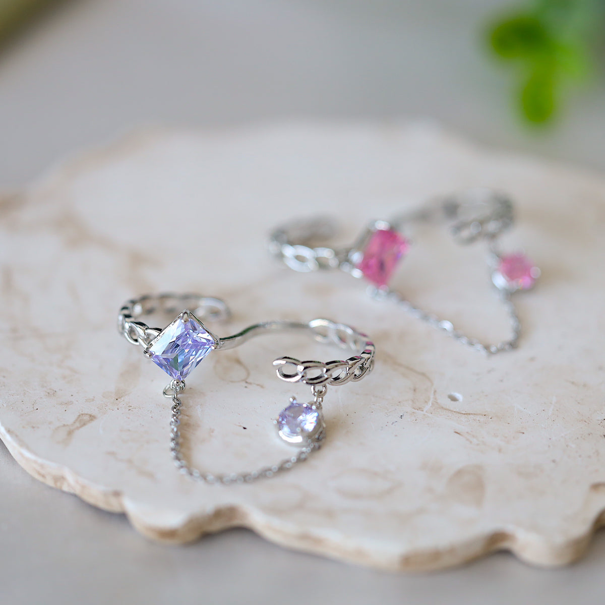 Purple Gem Chain Dangle Ring