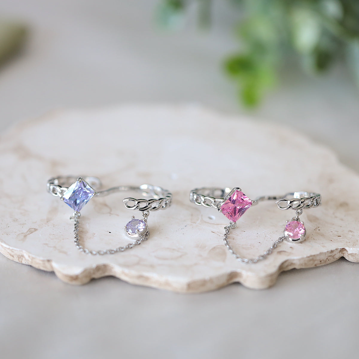 Purple Gem Chain Dangle Ring