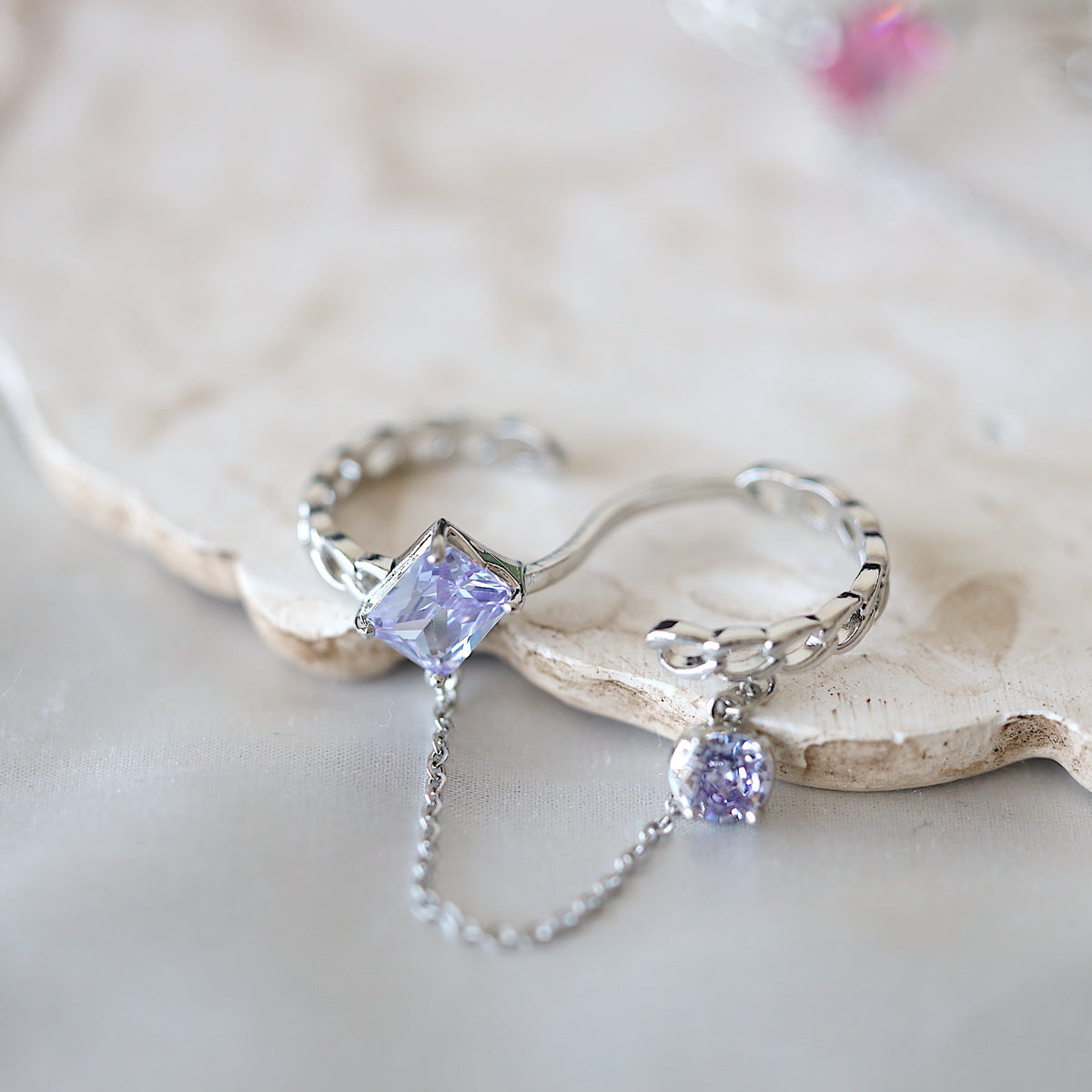 Purple Gem Chain Dangle Ring