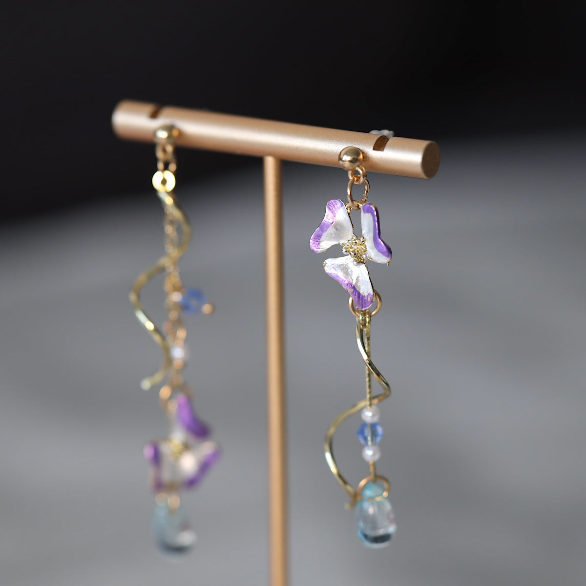 Purple Flower Twist Dangle Earrings