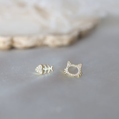 Cat and Fish Bone Ear Studs