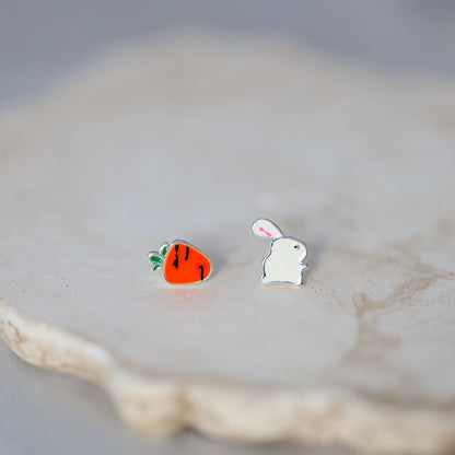 Rabbit and Carrot Ear Studs