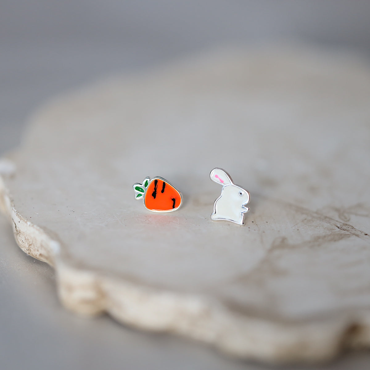 Rabbit and Carrot Ear Studs