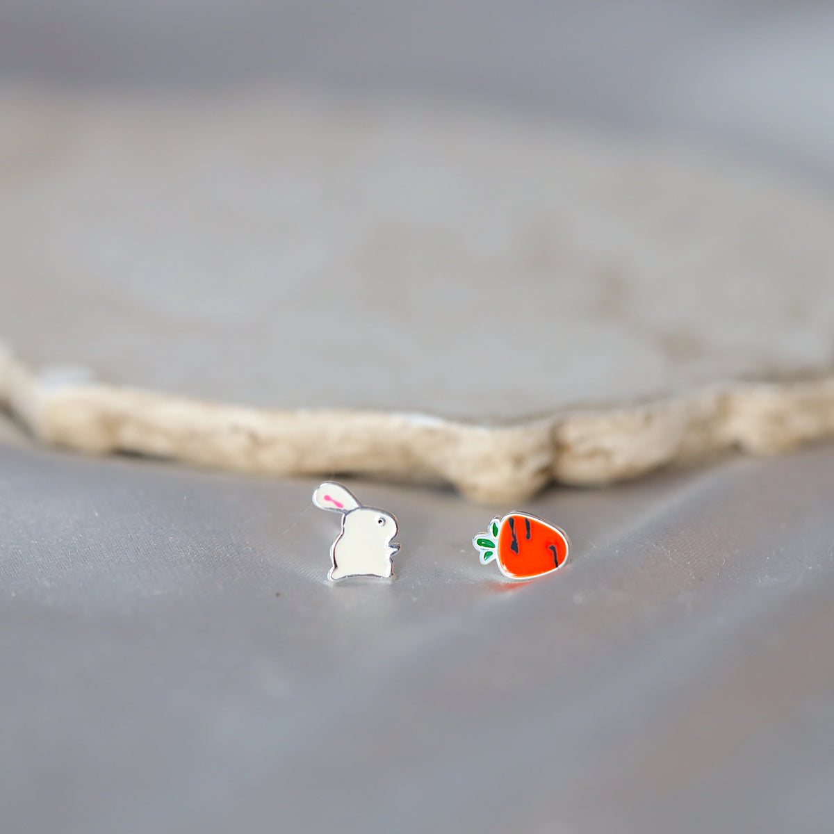 Rabbit and Carrot Ear Studs