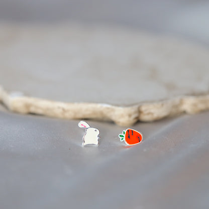 Rabbit and Carrot Ear Studs