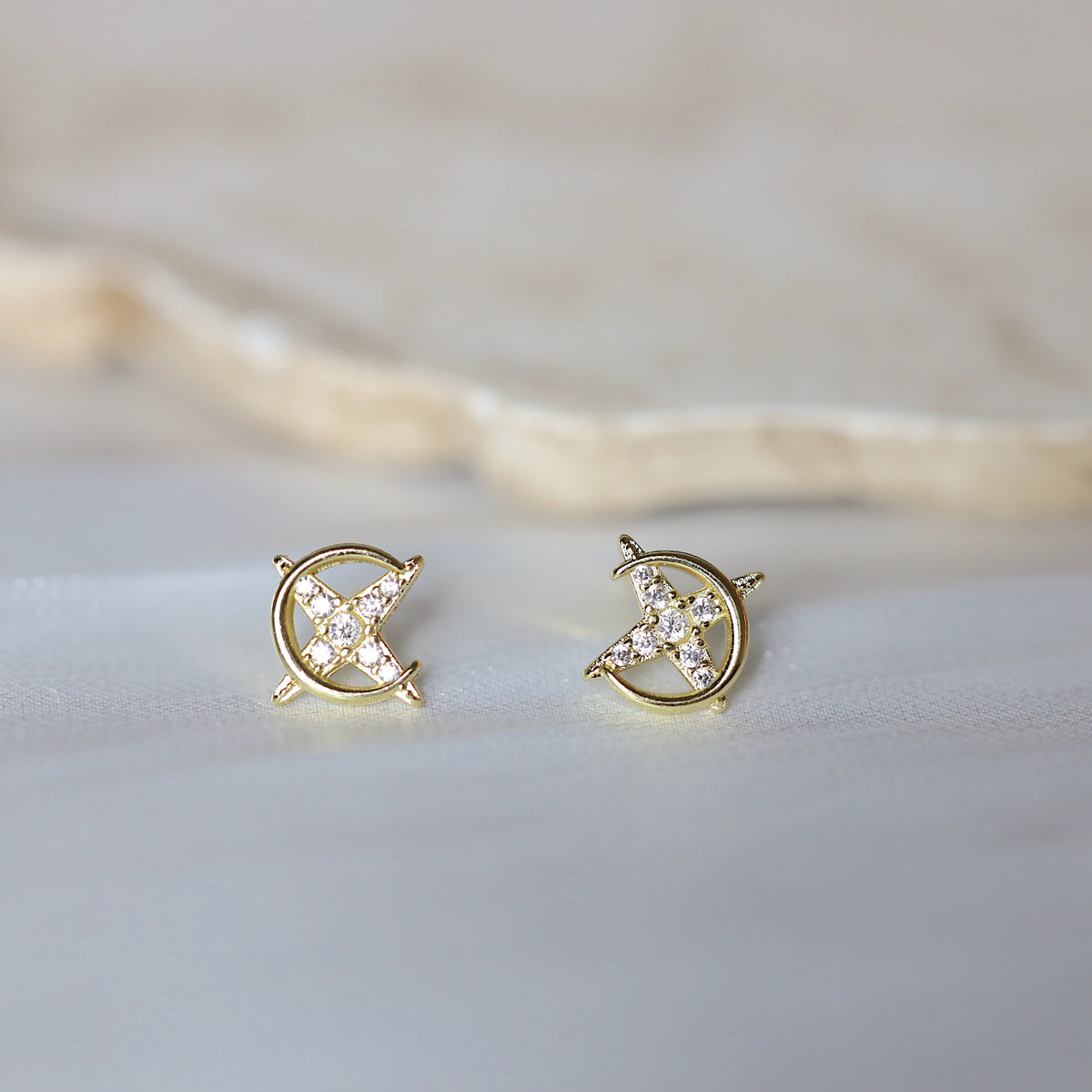 Dainty Moon and Star Ear Studs