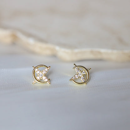 Dainty Moon and Star Ear Studs
