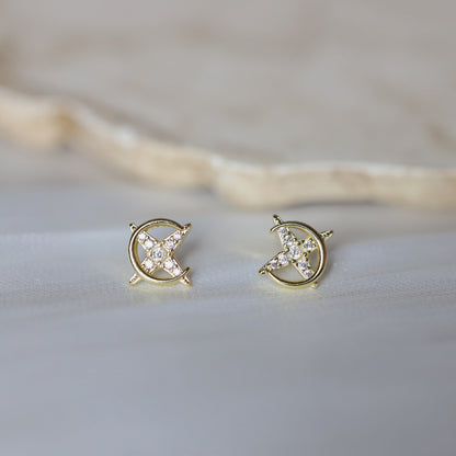 Dainty Moon and Star Ear Studs