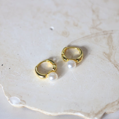 Gold Hoop Pearl Earrings