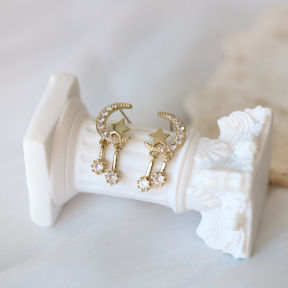 Gold Moon and Star Earrings